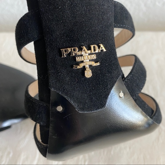 Prada blacks crisscross strap suede sandals - Picture 9 of 13